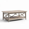 Wooden coffee table with lower shelf and crossbar design in beige 120 x 60 x 45cm