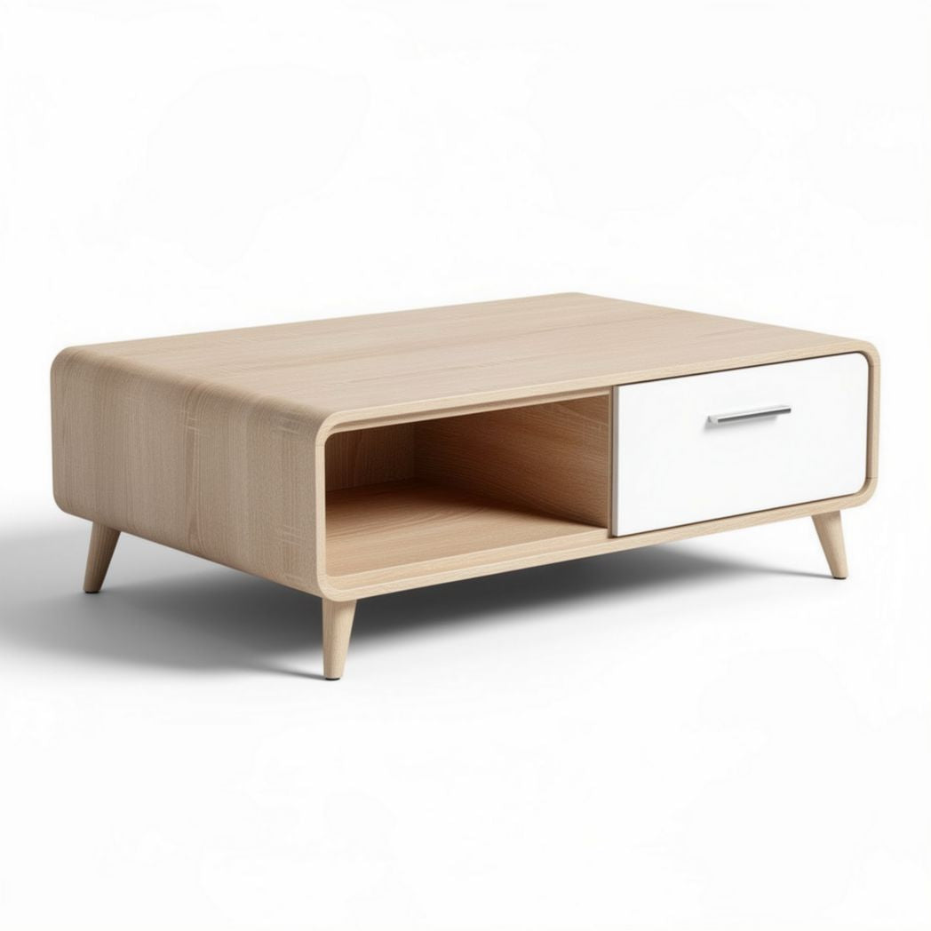 Wooden coffee table with storage drawer 100 x 60 x 40cm in natural finish