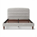 Upholstered bed frame with wooden slats and modern design in gray 204 x 160 x 90cm