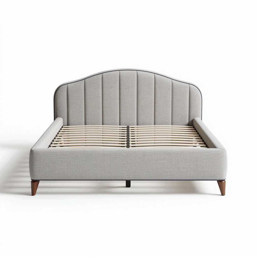 Upholstered bed frame with wooden slats in light gray 200 x 160 x 100cm