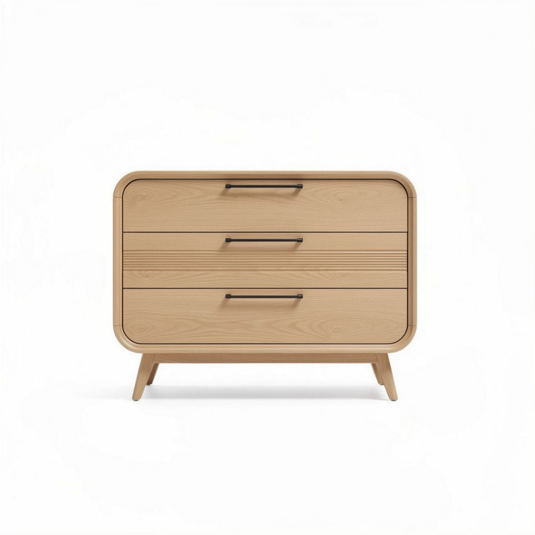 Wooden chest of drawers with three storage compartments in natural finish 80 x 40 x 75cm