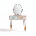 Vanity table with round mirror and two drawers in light colors 80 x 40 x 75cm
