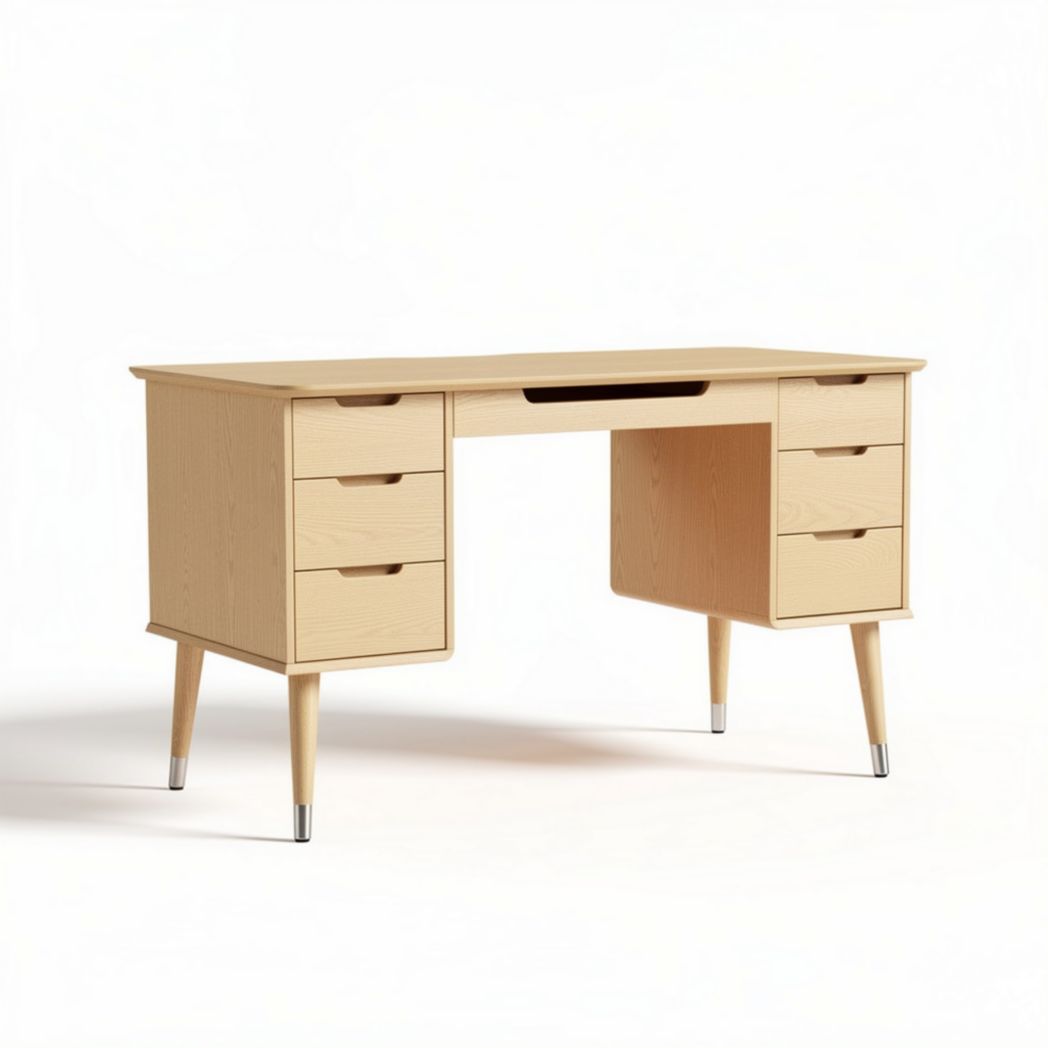 Natural wood desk with four drawers and streamlined design 120 x 60 x 75cm