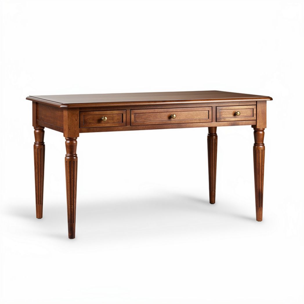 Wooden desk with three drawers for home office in brown 120 x 60 x 75cm