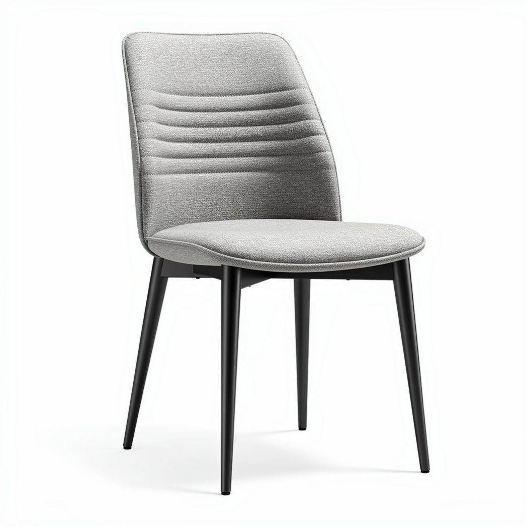 Grey upholstered dining chair with black metal legs 45 x 50 x 85cm
