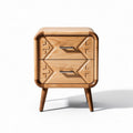 Natural wood nightstand with two drawers and decorative carvings 50 x 40 x 60cm