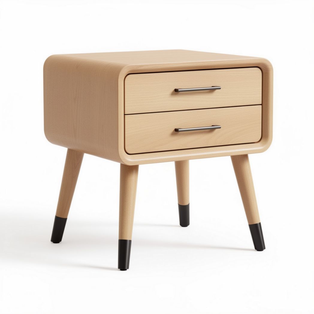 Wooden nightstand with two drawers in natural finish 50 x 40 x 45cm