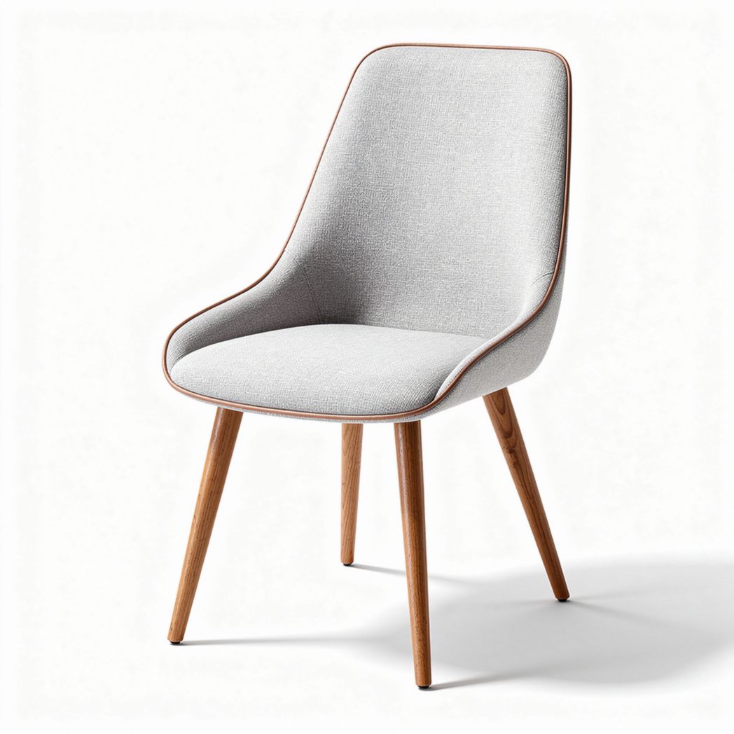 Upholstered dining chair with wood legs in light gray fabric 45 x 50 x 90cm