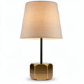 Table lamp with linen shade and geometric metal base in gold 20 x 20 x 40cm