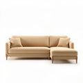 L-shaped sectional sofa in beige fabric with wooden legs 200 x 90 x 85cm