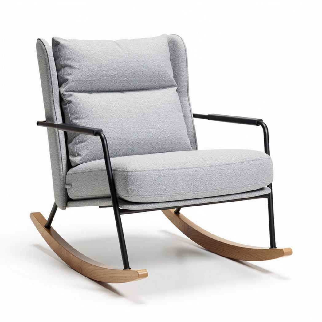 Rocking chair with padded cushions and metal frame in grey 85 x 75 x 90cm