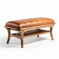 Wooden storage bench with padded leather seat 120 x 60 x 45cm