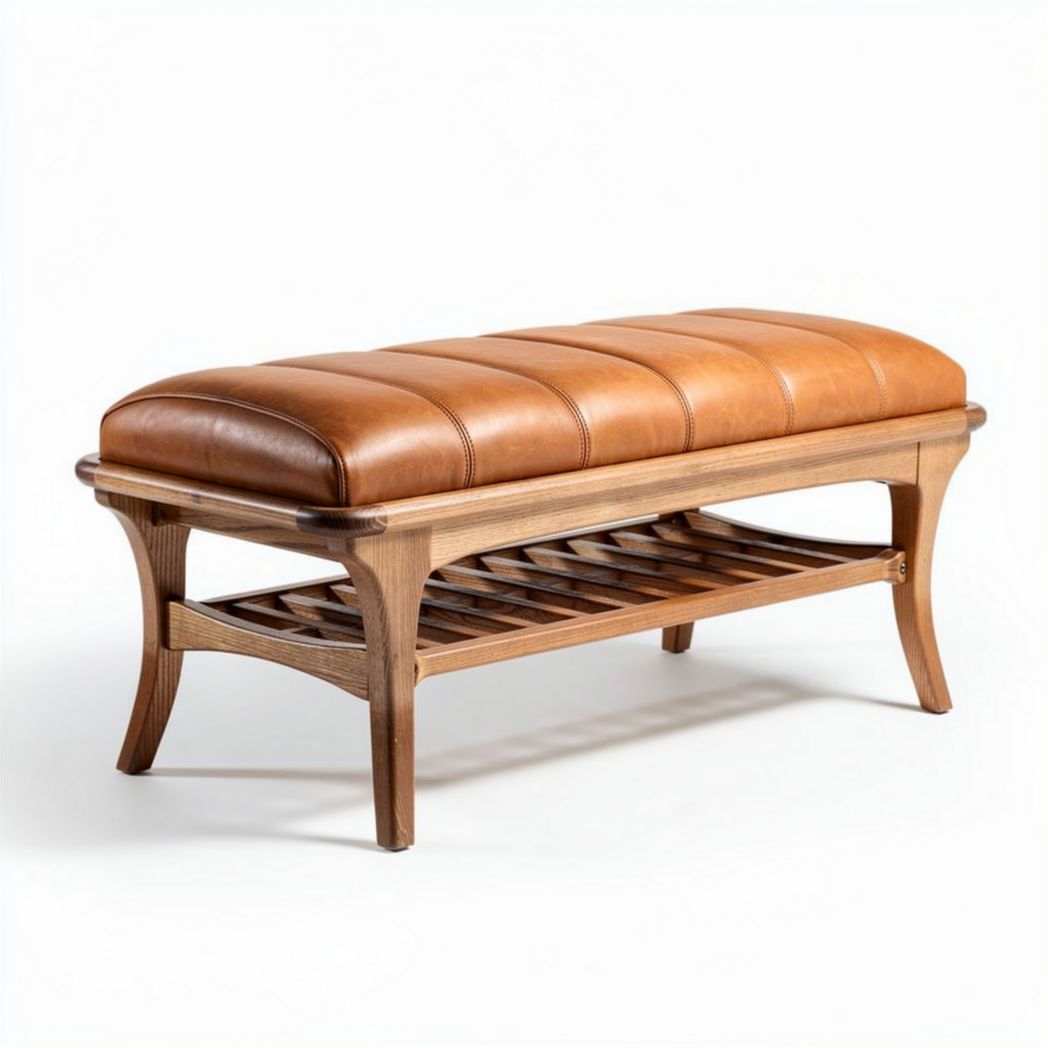 Wooden storage bench with padded leather seat 120 x 60 x 45cm